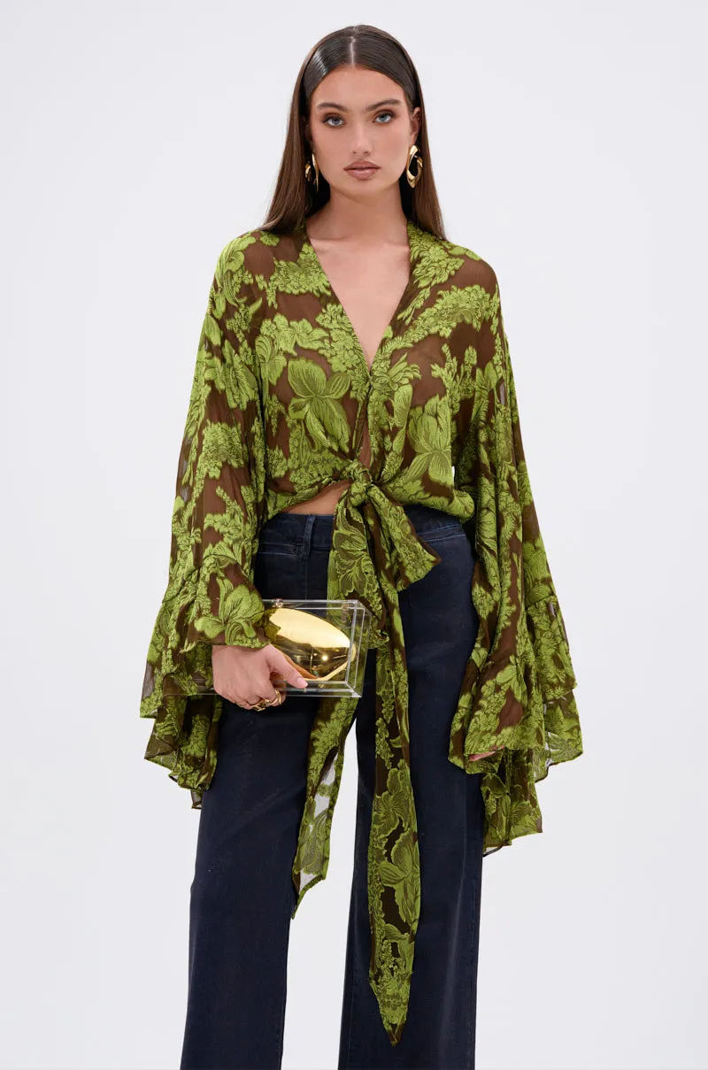 BUTTERLY EFFECT BLOUSE IN GREEN sold by AKIRA
