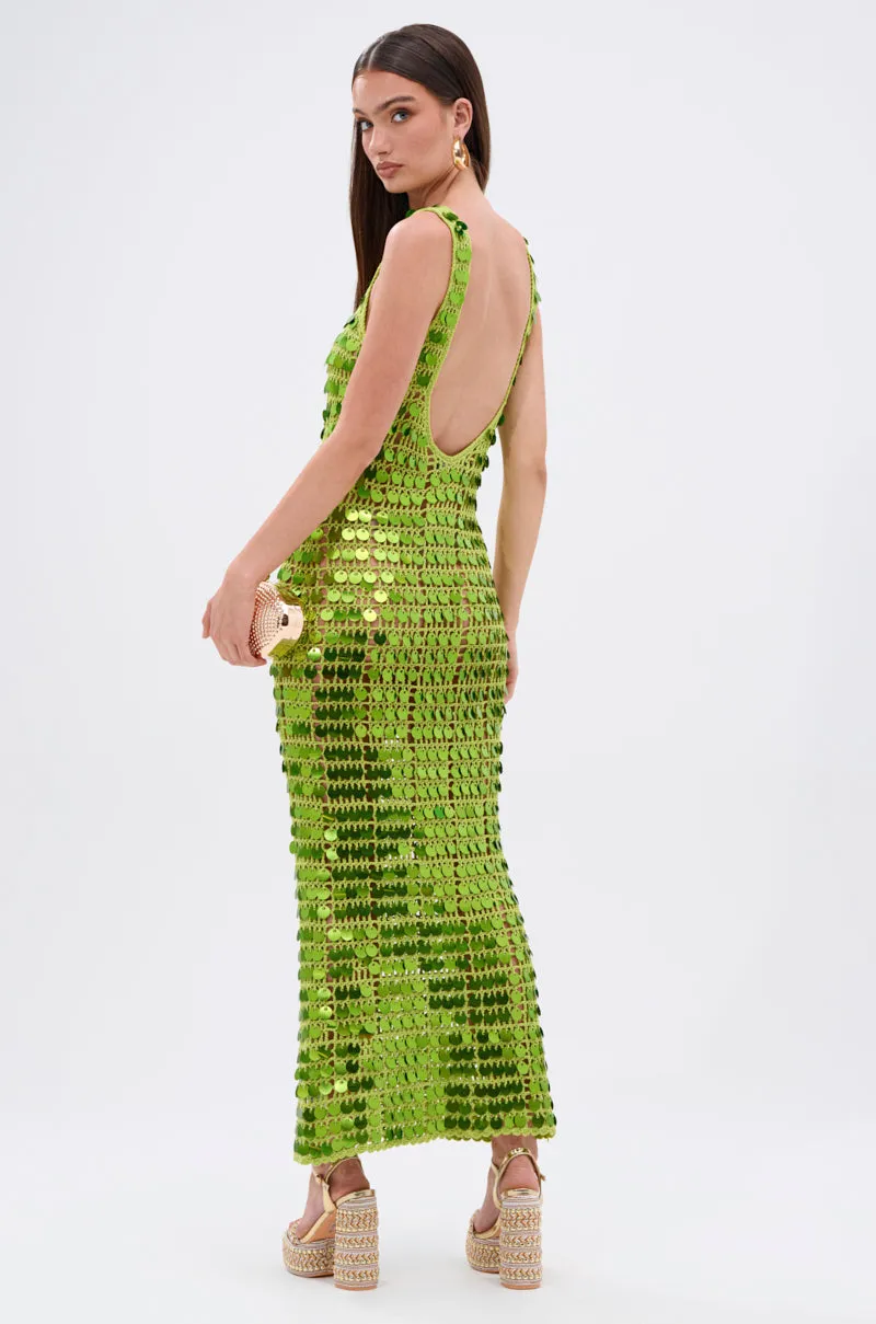 SHINE BRIGHT CROCHET SEQUIN MAXI DRESS IN GREEN sold by AKIRA product image thumbnail 5