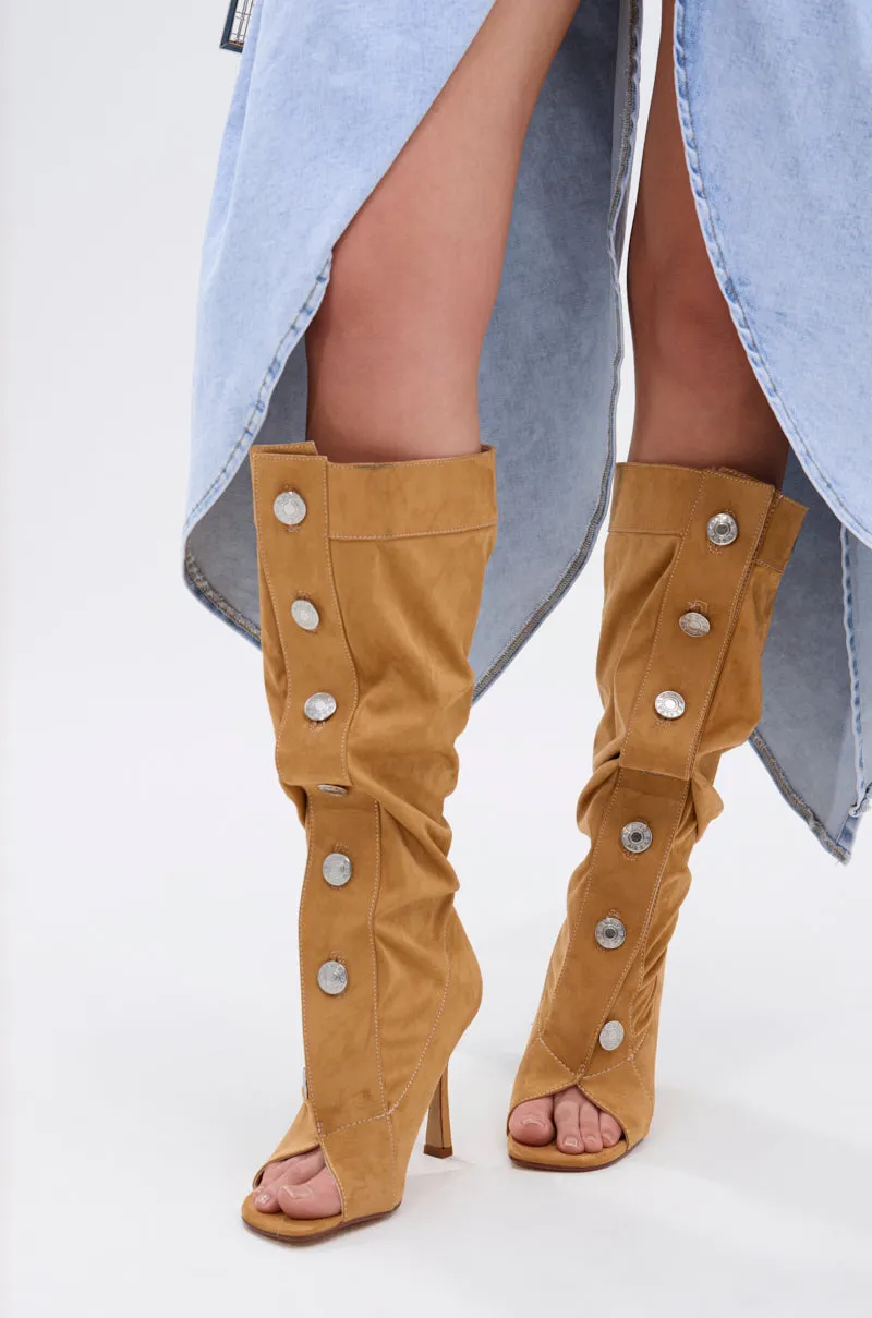 AZALEA WANG KAZUKI TAN SLOUCHY SUEDE OPEN TOE BOOT sold by AKIRA product image thumbnail 2