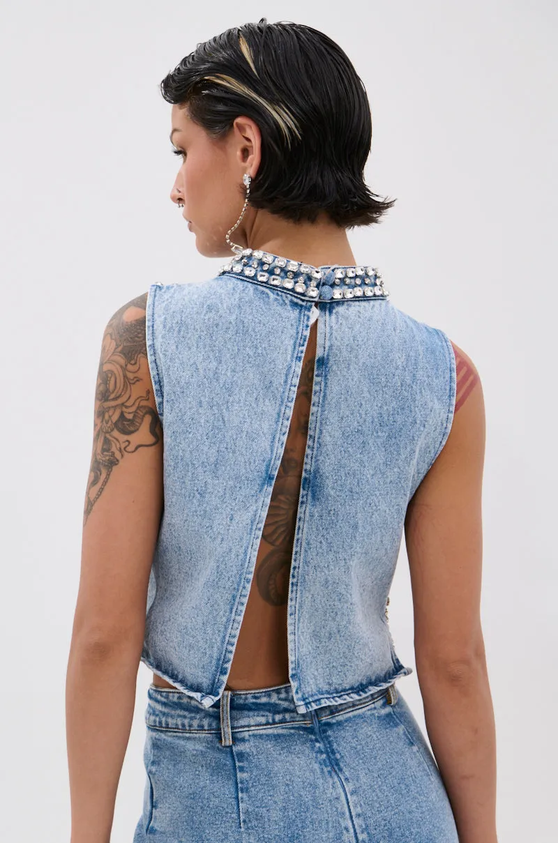 POPPING OUT RHINESTONE DENIM BLOUSE sold by AKIRA product image thumbnail 3