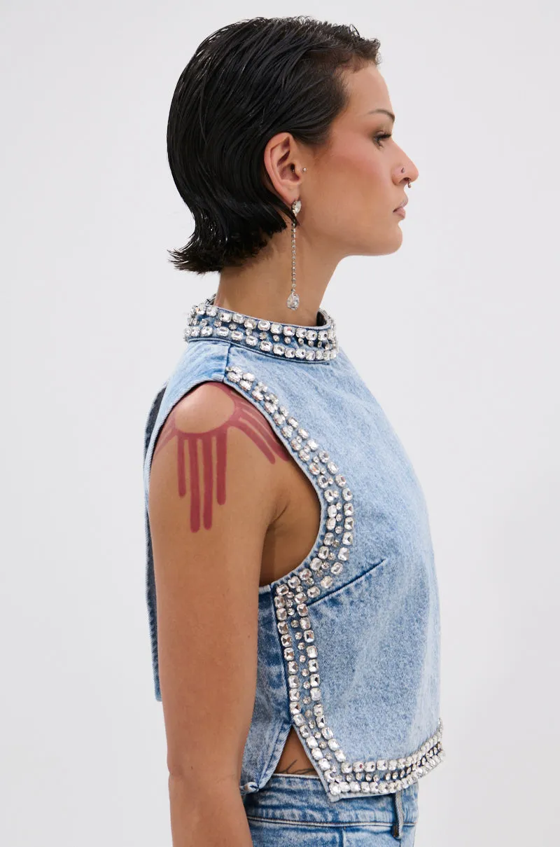 POPPING OUT RHINESTONE DENIM BLOUSE sold by AKIRA product image thumbnail 2