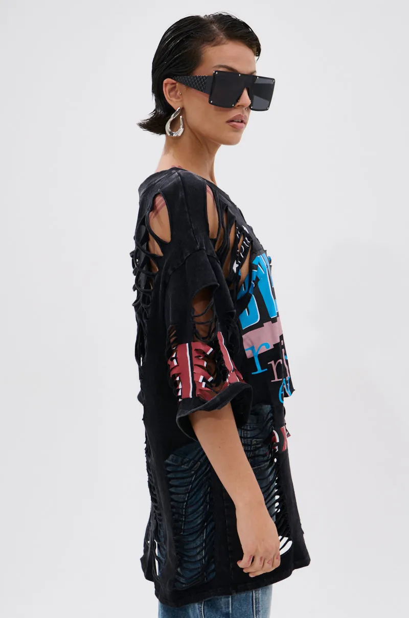 BYE GIRL OVERSIZED DISTRESSED TEE sold by AKIRA product image thumbnail 3