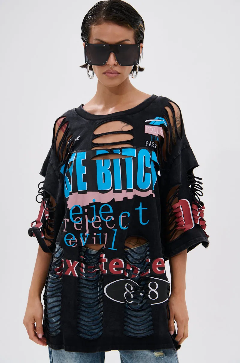 BYE GIRL OVERSIZED DISTRESSED TEE sold by AKIRA product image thumbnail 2