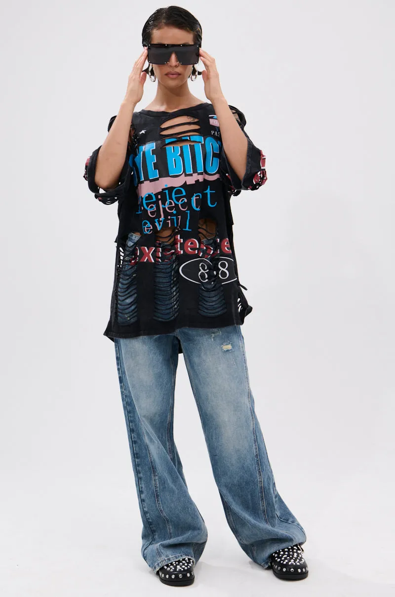 BYE GIRL OVERSIZED DISTRESSED TEE sold by AKIRA product image thumbnail 5