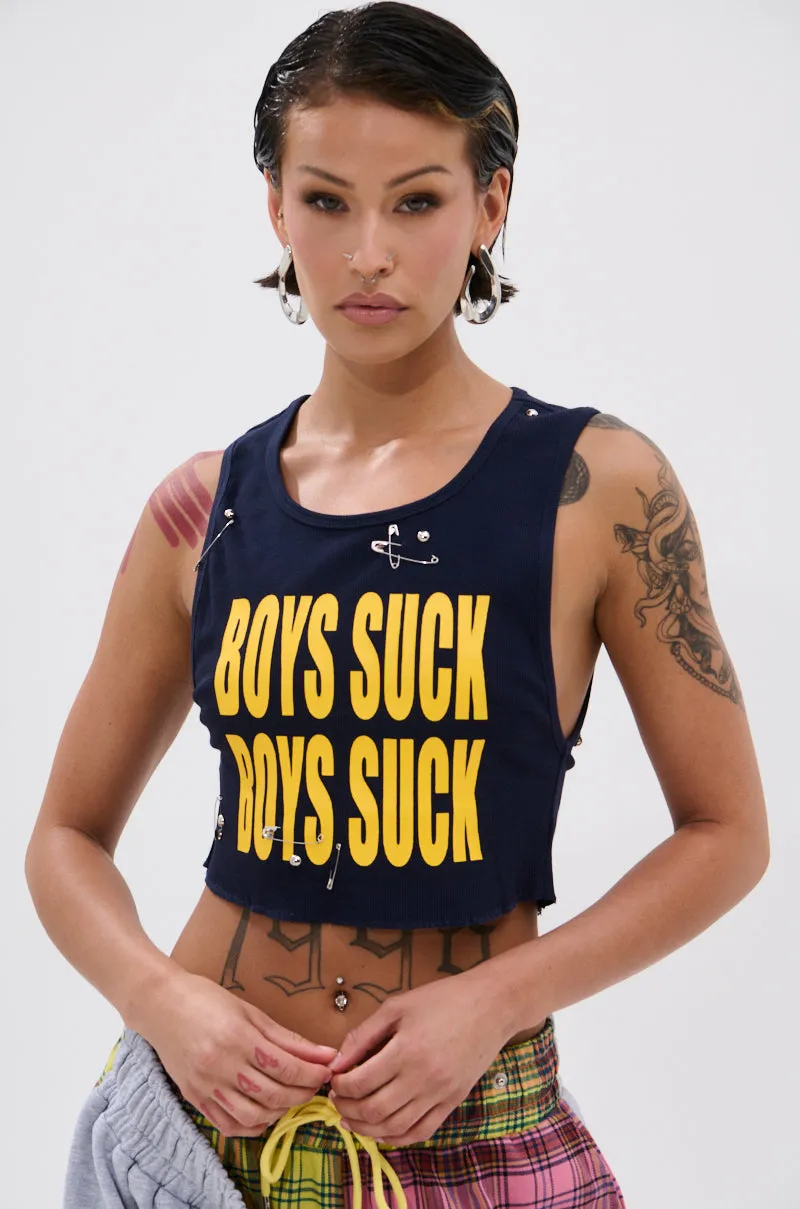 BOYS LIE DISTRESSED CROPPED TANK TOP sold by AKIRA