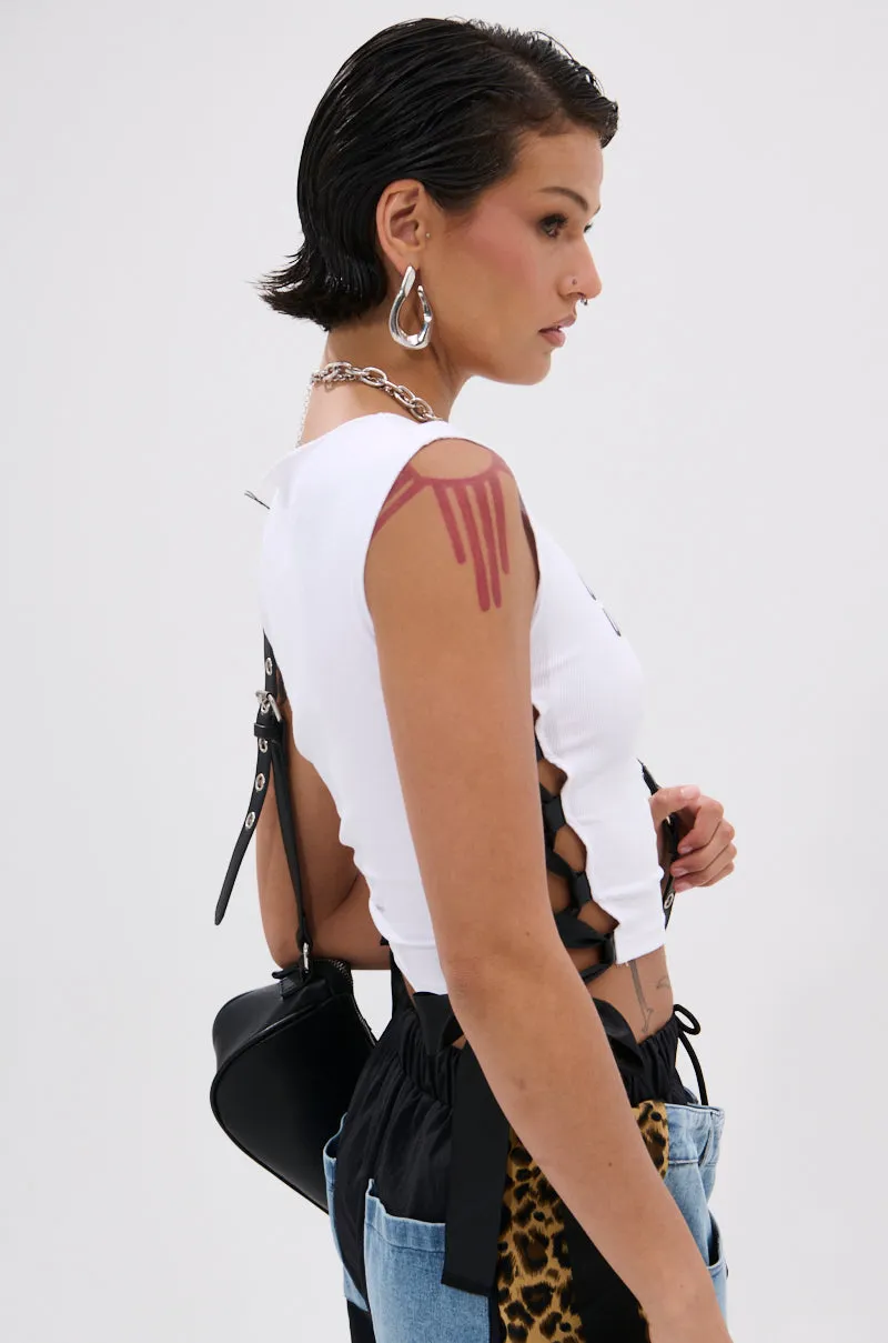 UNHINGED AND UNBOTHERED SIDE LACE CROPPED TEE sold by AKIRA product image thumbnail 2