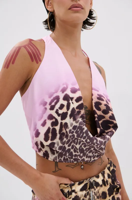 COCO LEOPARD PRINT HALTER TOP sold by AKIRA