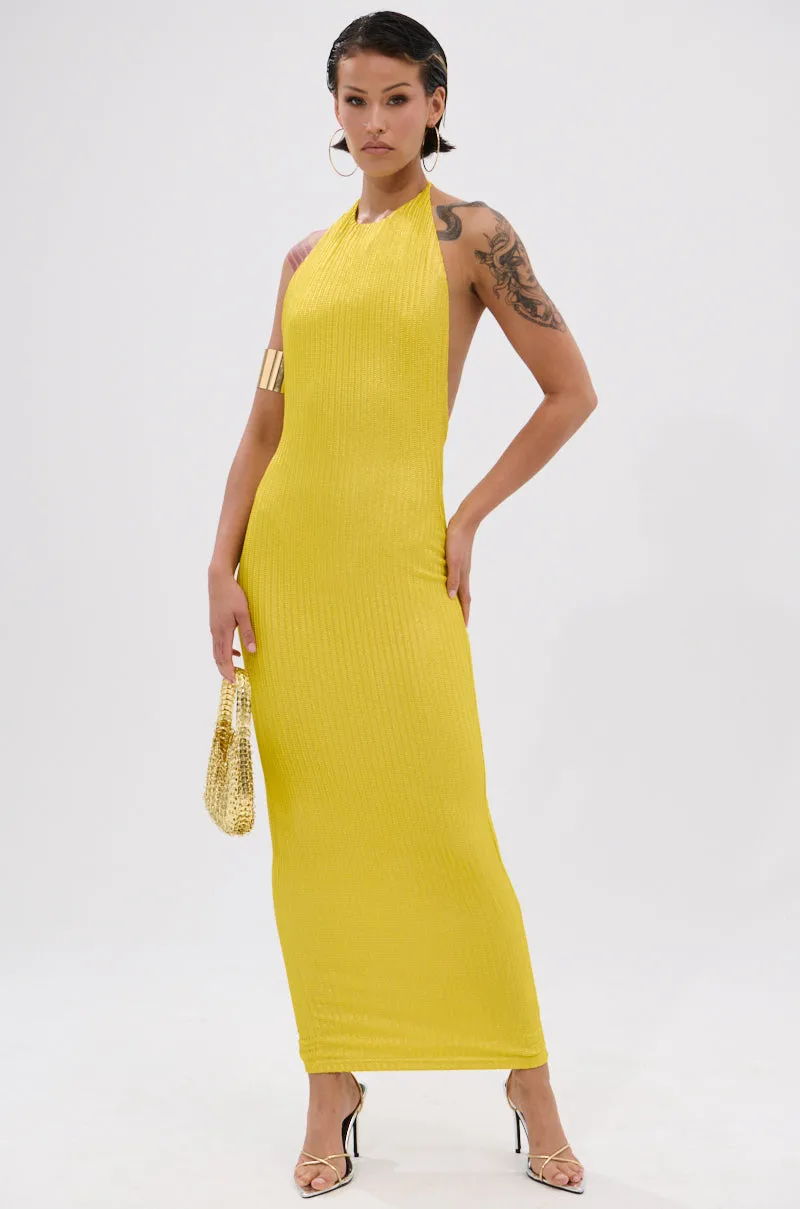 STRUCK GOLD METALLIC MIDI DRESS IN YELLOW sold by AKIRA