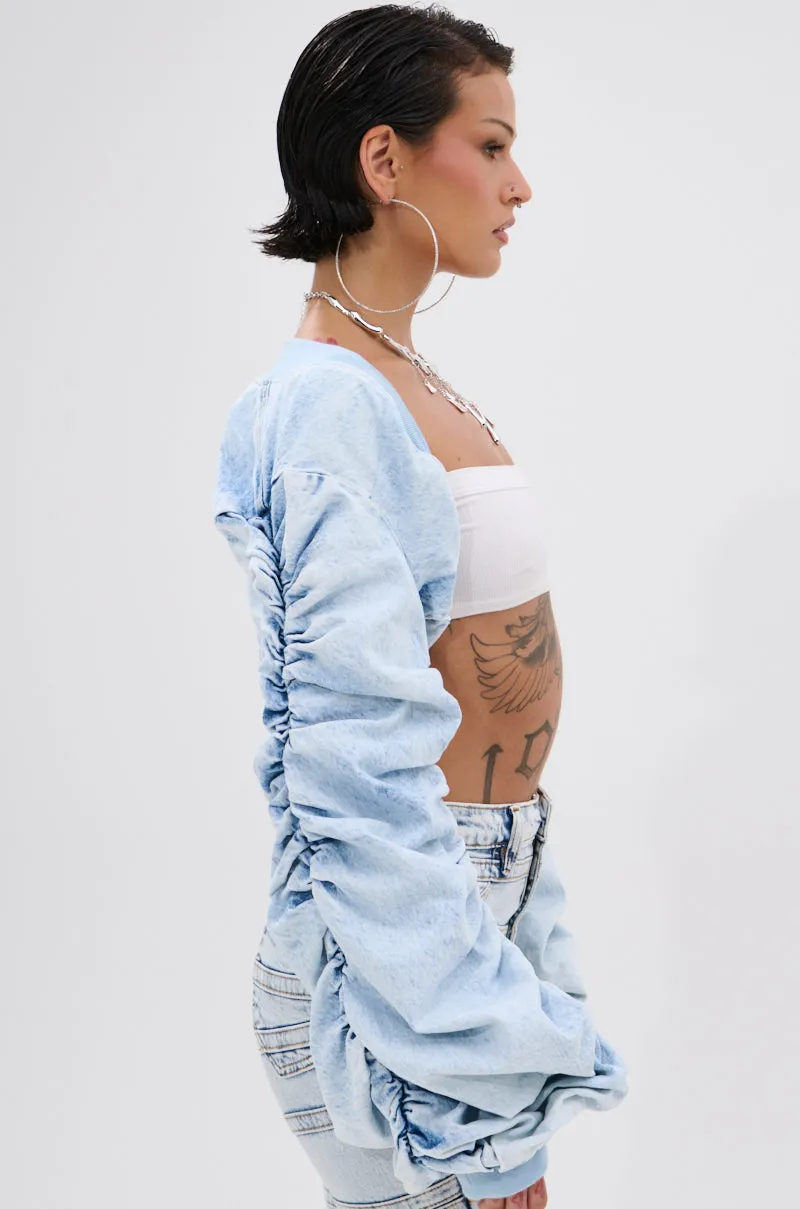 DANI RUCHED DENIM BOLERO sold by AKIRA product image thumbnail 4