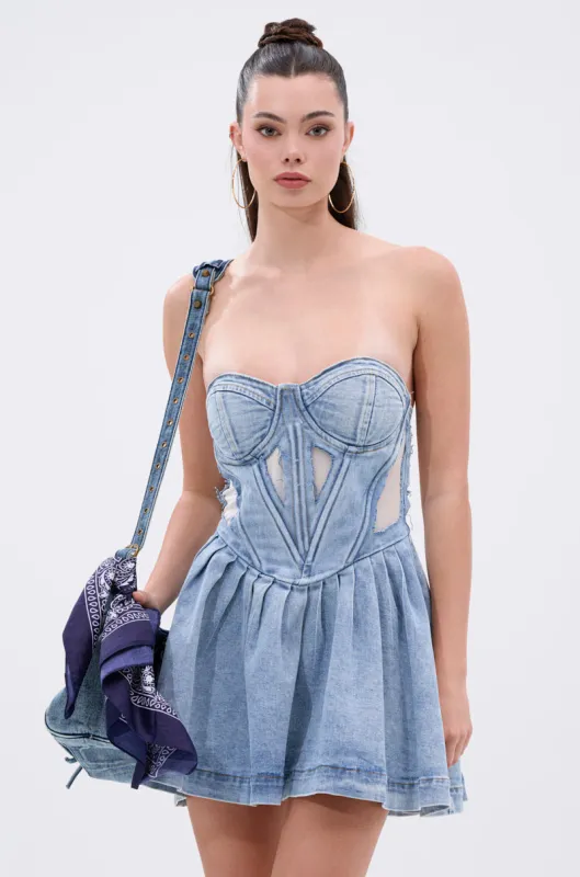 QUEEN OF IT ALL MINI DRESS IN DENIM sold by AKIRA