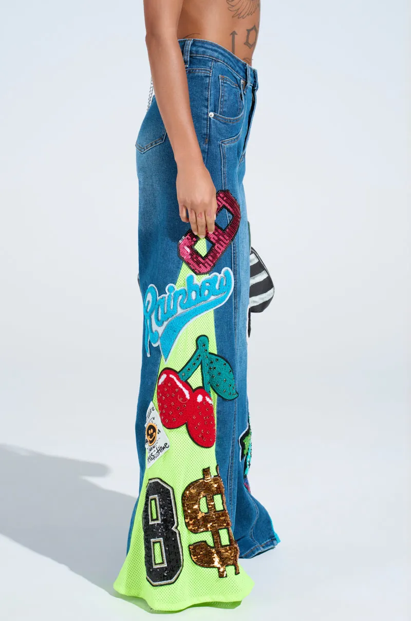 NOT SORRY PATCHWORK MEDIUM BLUE DENIM JEANS sold by AKIRA product image thumbnail 3