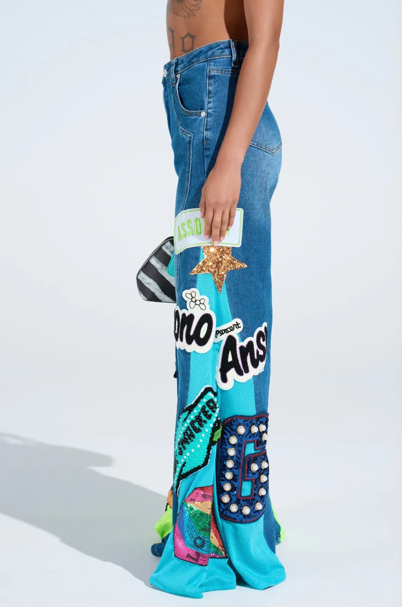 NOT SORRY PATCHWORK MEDIUM BLUE DENIM JEANS sold by AKIRA product image thumbnail 4