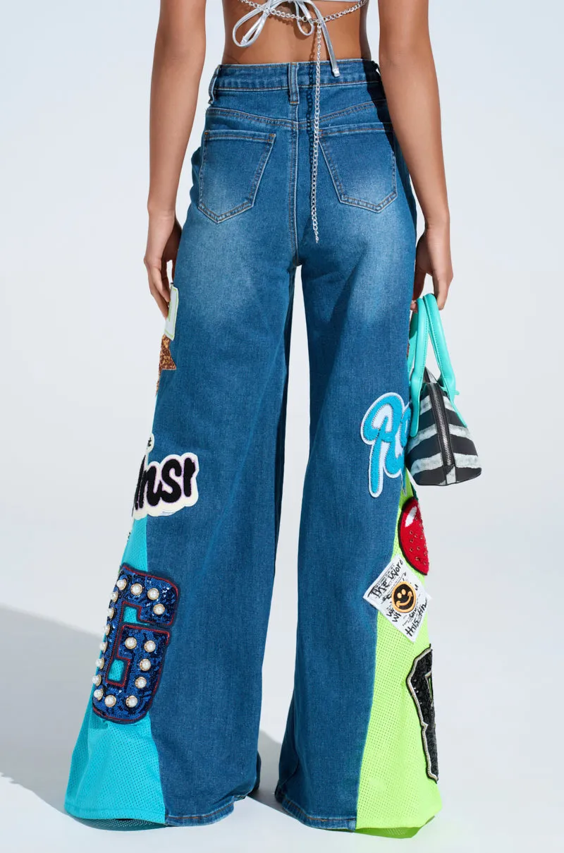 NOT SORRY PATCHWORK MEDIUM BLUE DENIM JEANS sold by AKIRA product image thumbnail 5