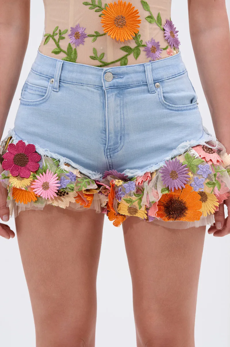 VIVI FLORAL DENIM SHORT sold by AKIRA