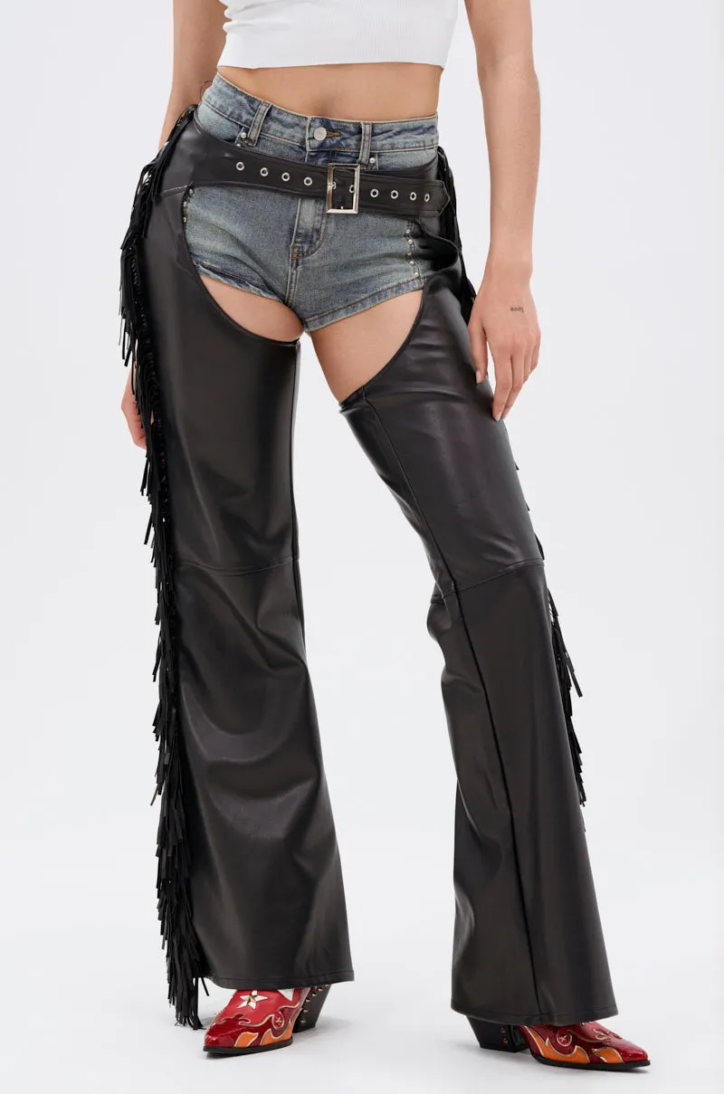 RODEO FRINGE FAUX LEATHER CHAPS sold by AKIRA product image thumbnail 3