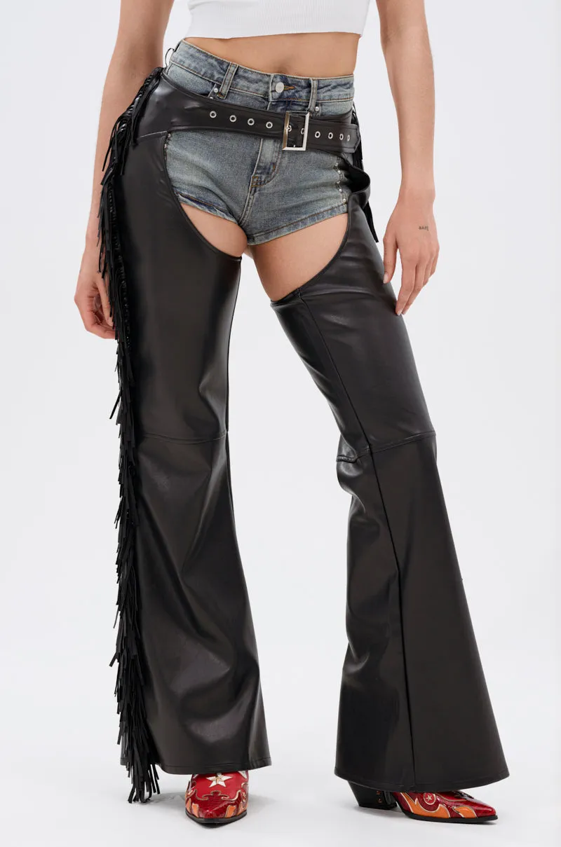 RODEO FRINGE FAUX LEATHER CHAPS sold by AKIRA product image thumbnail 2