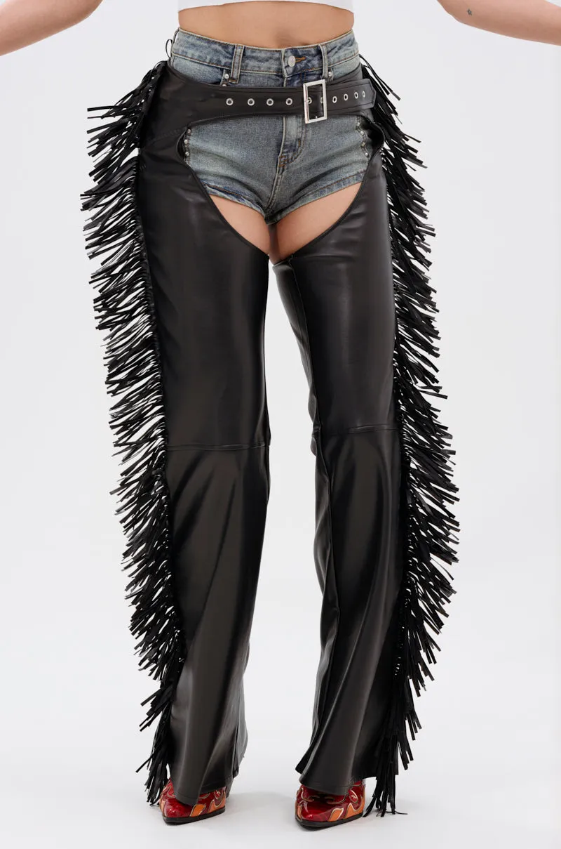 RODEO FRINGE FAUX LEATHER CHAPS sold by AKIRA product image thumbnail 4