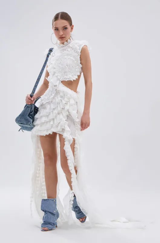 JUST A FEELING RUFFLE MINI DRESS sold by AKIRA