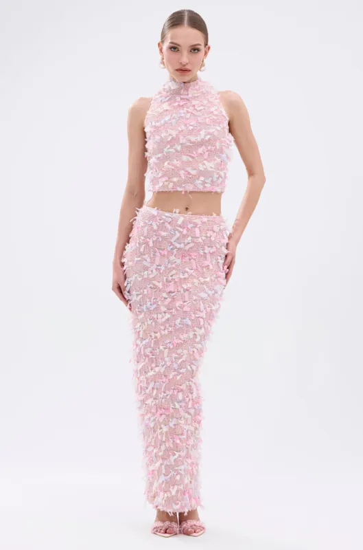 WILD AND FREE FRINGE MAXI SKIRT sold by AKIRA