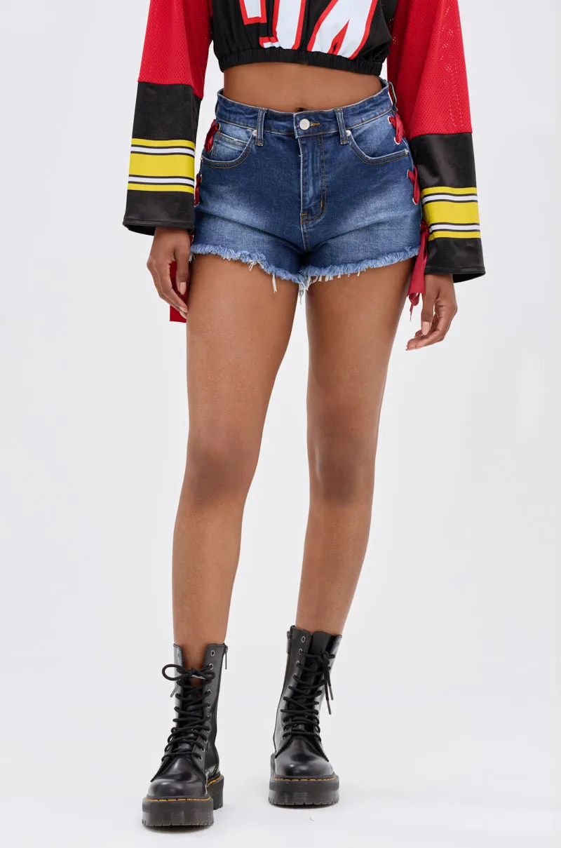 COME DOWN LACE DETAIL DENIM SHORT sold by AKIRA product image thumbnail 3