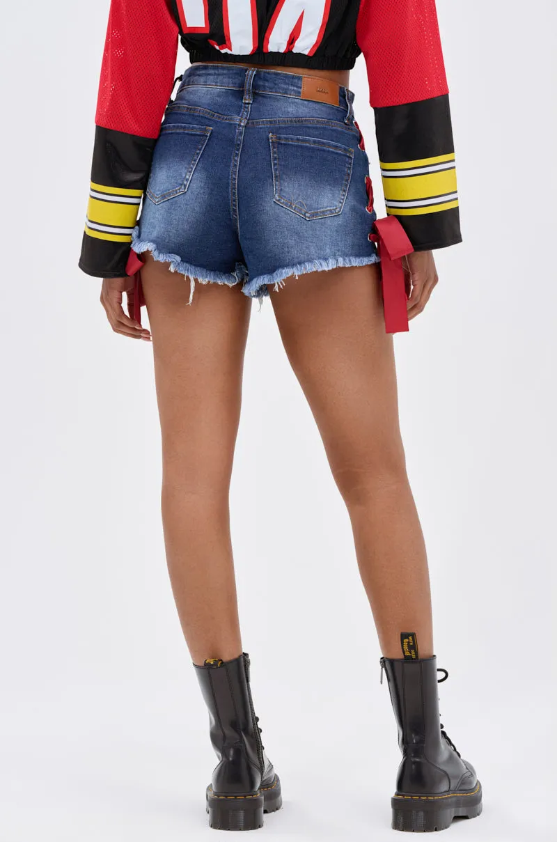 COME DOWN LACE DETAIL DENIM SHORT sold by AKIRA product image thumbnail 5