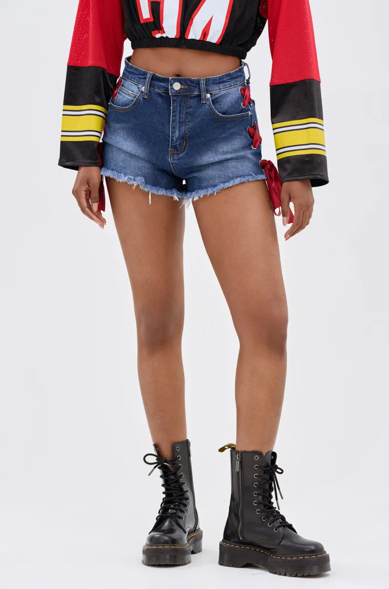 COME DOWN LACE DETAIL DENIM SHORT sold by AKIRA product image thumbnail 2