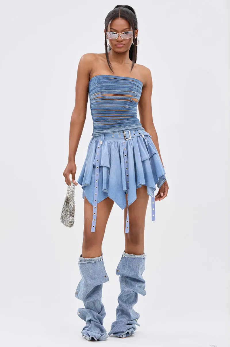 AFTER HOURS CHAMBRAY MINI SKIRT sold by AKIRA