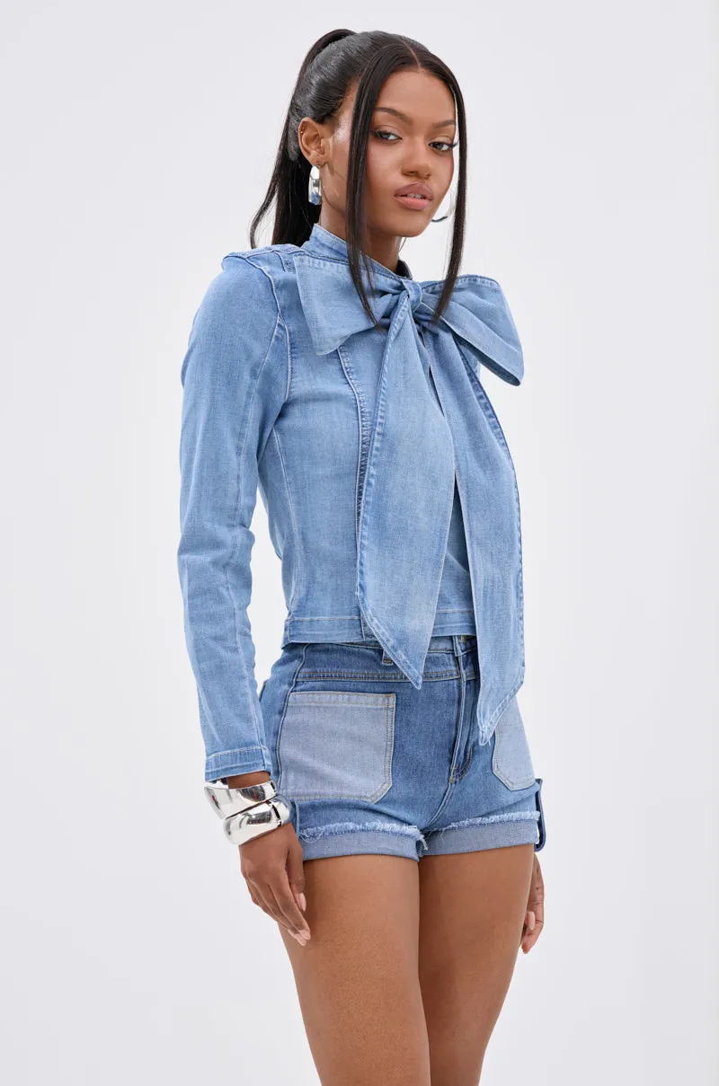 BOW DOWN BISH DENIM LONG SLEEVE TOP sold by AKIRA product image thumbnail 4