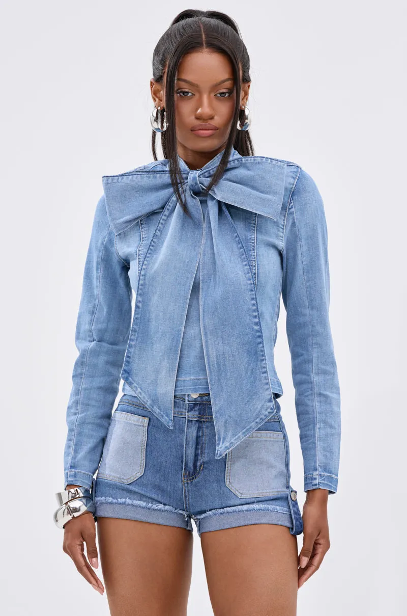 BOW DOWN BISH DENIM LONG SLEEVE TOP sold by AKIRA product image thumbnail 3
