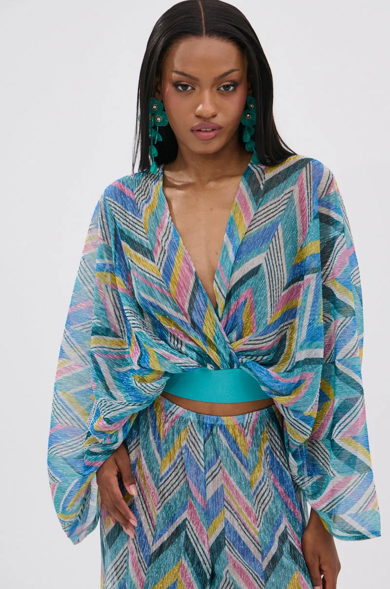 GRISELDA PRINTED CROP LONG SLEEVE TOP sold by AKIRA