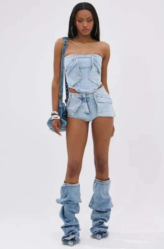 OLIVIA DENIM HOT SHORT sold by AKIRA