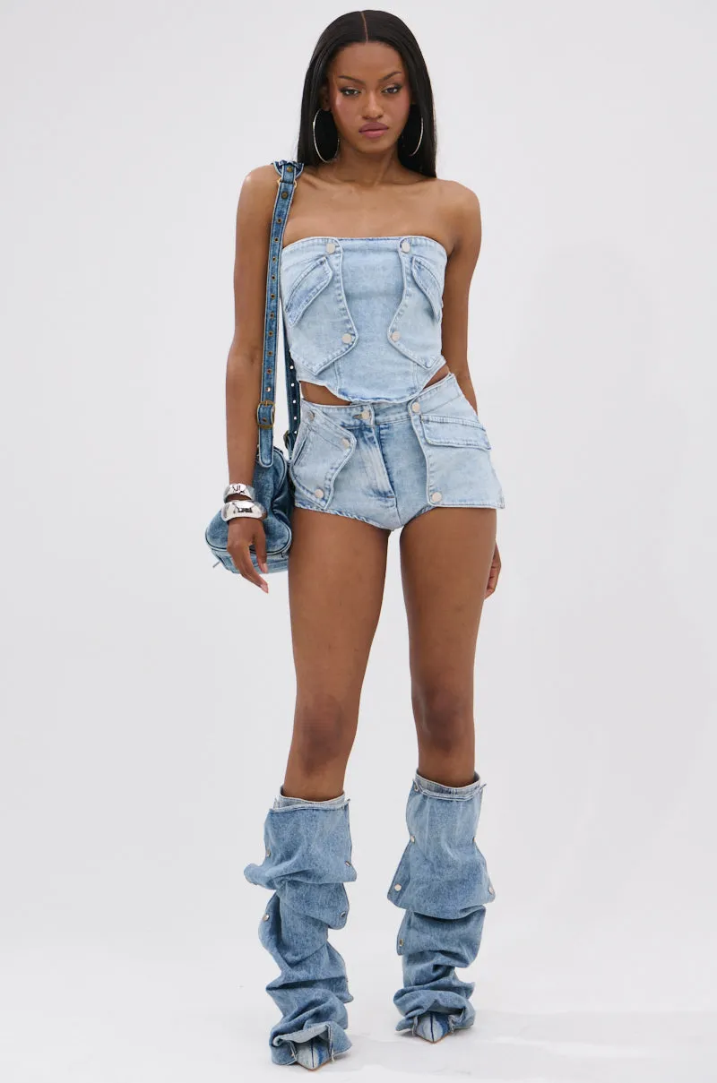 OLIVIA DENIM HOT SHORT sold by AKIRA