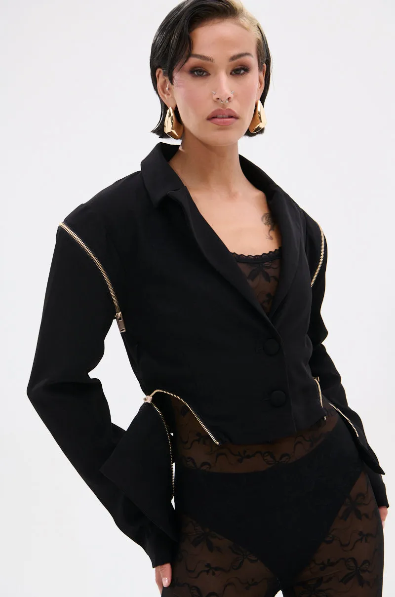 ZIPPED UP PEPLUM BLAZER sold by AKIRA