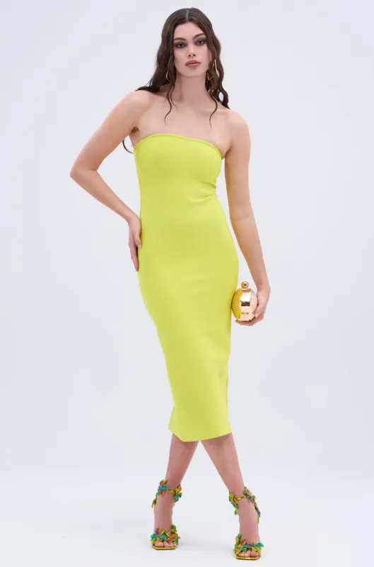 NOT TOO SIMPLE BANDAGE MIDI DRESS IN CHARTREUSE sold by AKIRA