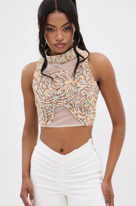 ISLAND VIBES MOCK NECK TEXTURED SLEEVELESS TOP sold by AKIRA