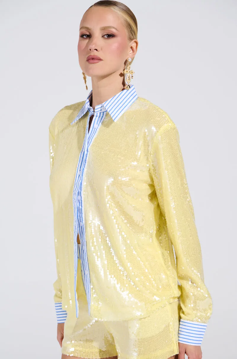 DOLLY SEQUIN BUTTON DOWN TOP sold by AKIRA product image thumbnail 2