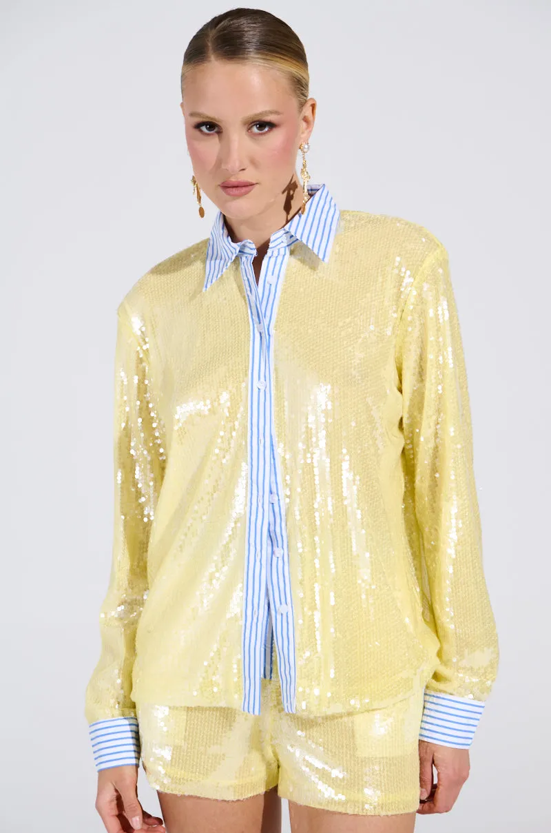 DOLLY SEQUIN BUTTON DOWN TOP sold by AKIRA product image thumbnail 3