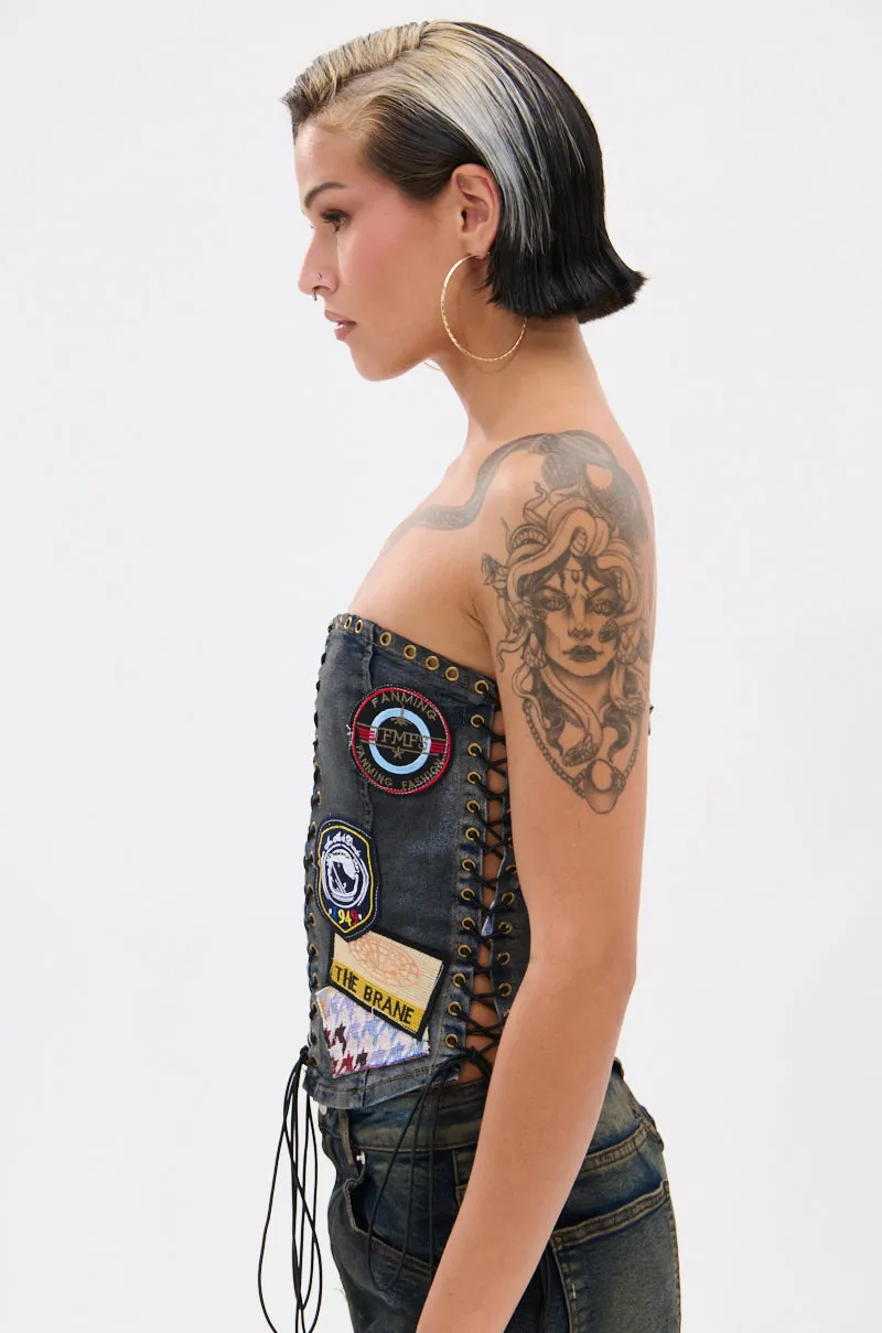ARTS AND CRAFTS PATCH WORK DENIM CORSET sold by AKIRA product image thumbnail 5