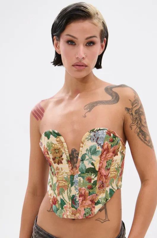 BRIGETTE DISTRESSED JACQUARD CORSET sold by AKIRA