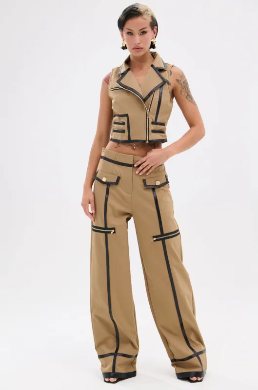 EAST HAMPTON WIDE LEG TROUSERS IN BROWN sold by AKIRA
