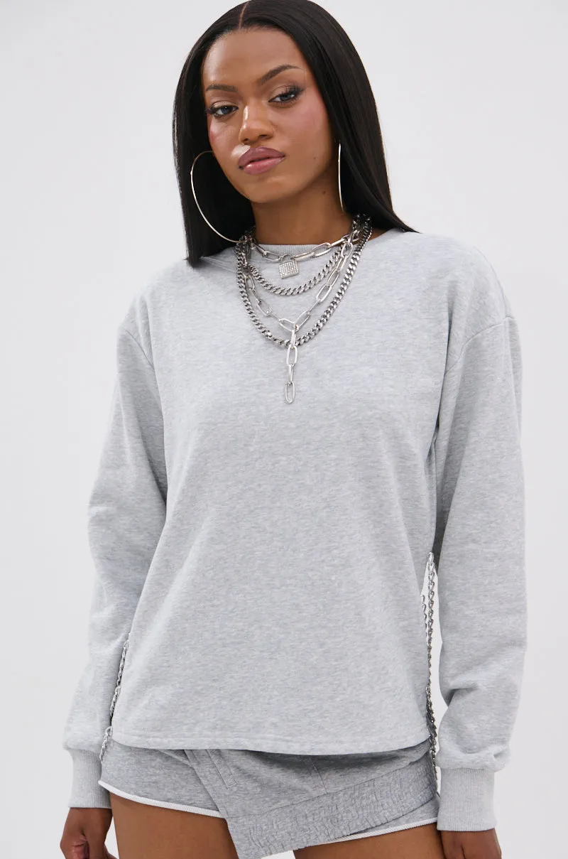 OPEN BACK CHAIN DETAIL SWEATSHIRT IN GREY sold by AKIRA product image thumbnail 4