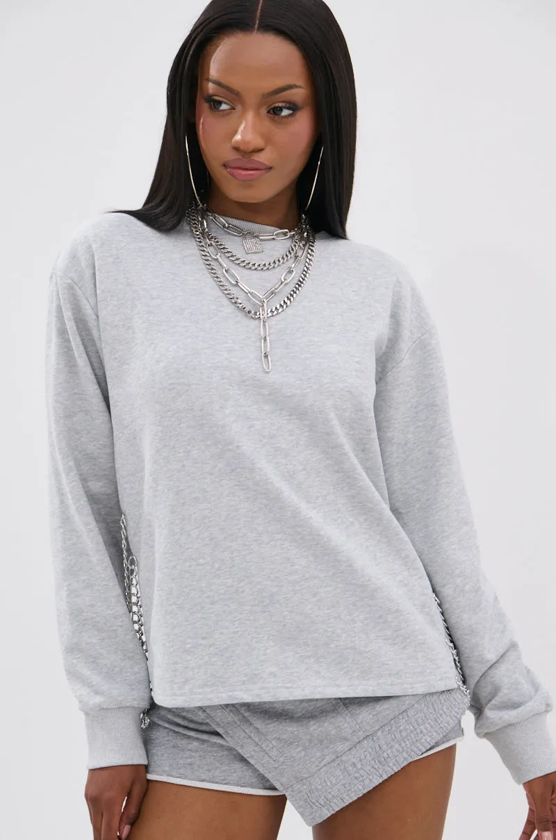 OPEN BACK CHAIN DETAIL SWEATSHIRT IN GREY sold by AKIRA product image thumbnail 2