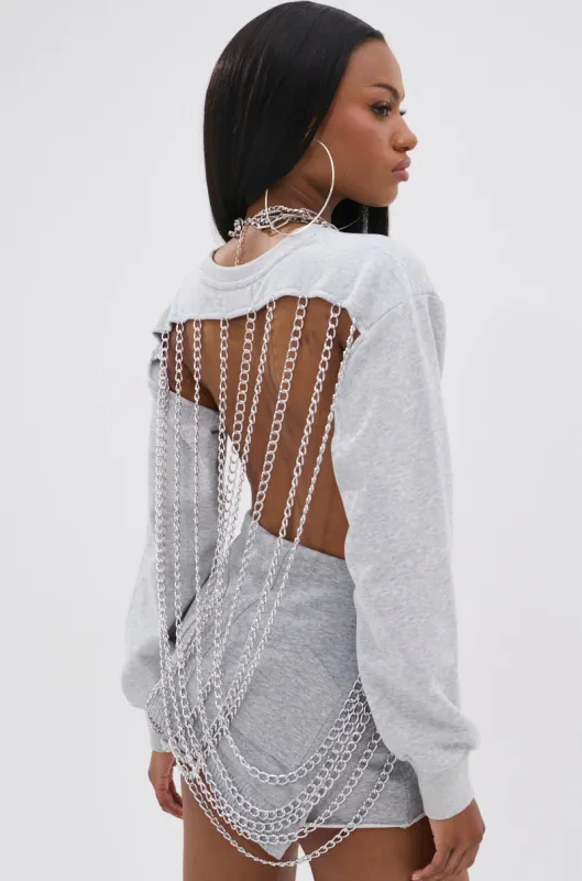 OPEN BACK CHAIN DETAIL SWEATSHIRT IN GREY sold by AKIRA