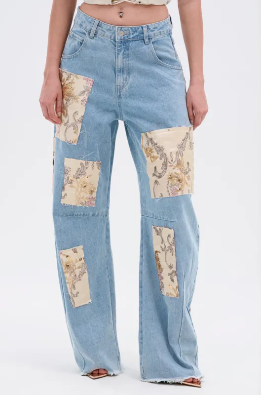 ROYAL ENERGY BROCADE PATCH RELAXED DENIM sold by AKIRA