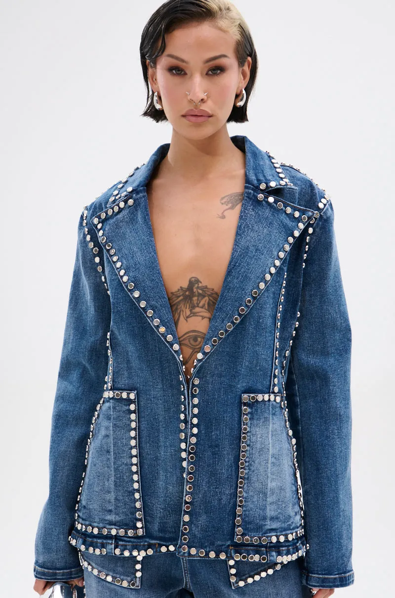 MY OWN THING STUDDED DENIM BLAZER sold by AKIRA product image thumbnail 2