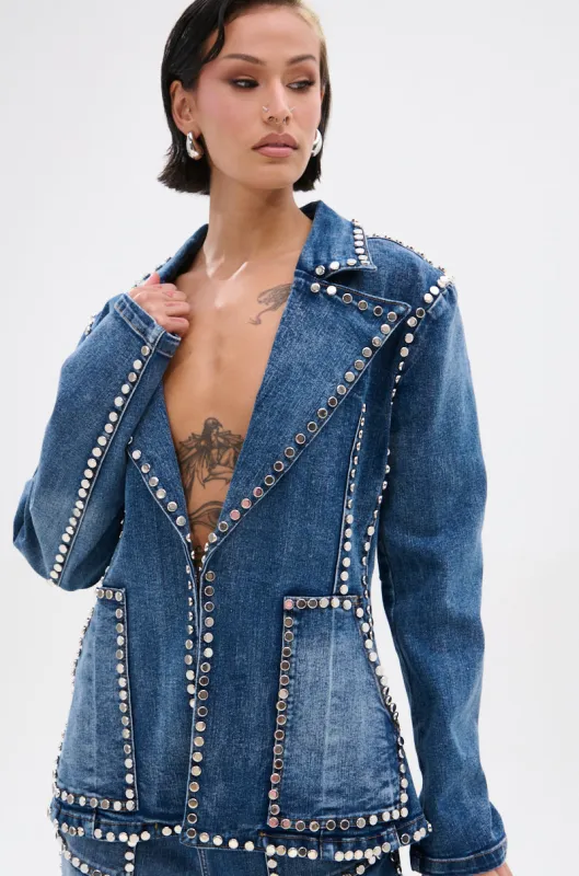 MY OWN THING STUDDED DENIM BLAZER sold by AKIRA