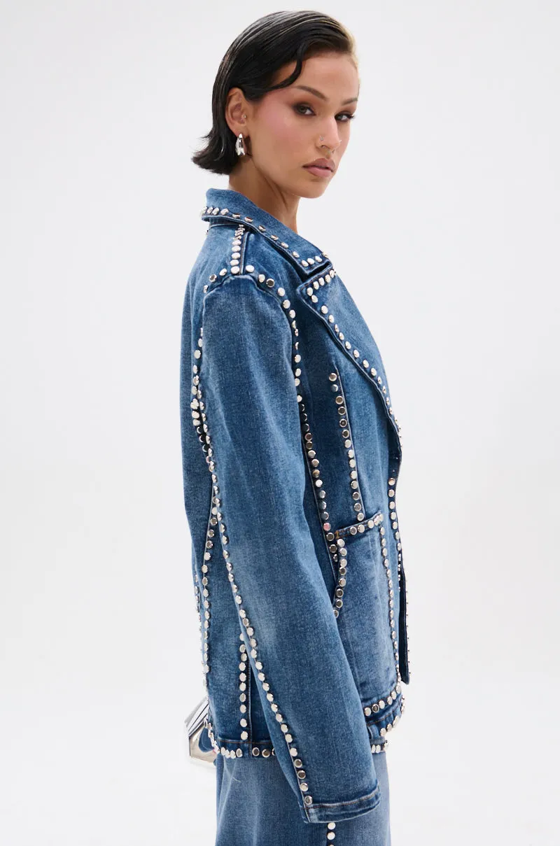MY OWN THING STUDDED DENIM BLAZER sold by AKIRA product image thumbnail 4