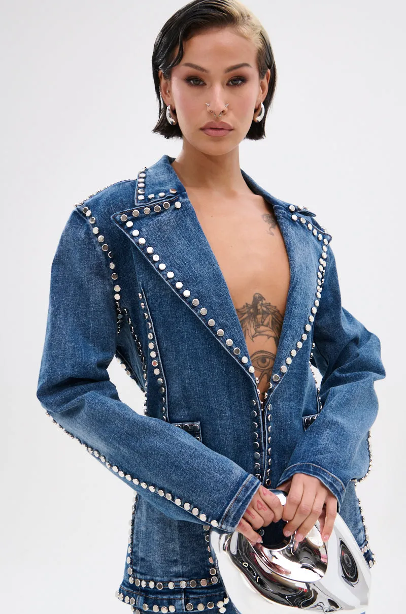 MY OWN THING STUDDED DENIM BLAZER sold by AKIRA product image thumbnail 3