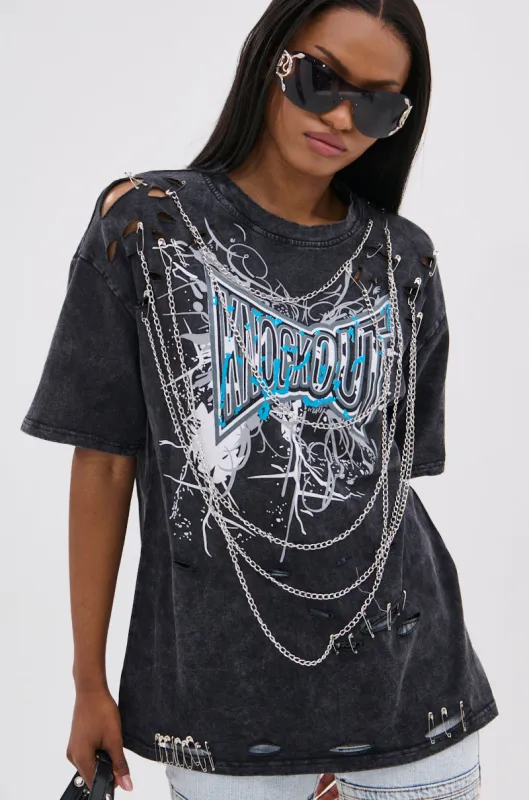 KNOCK YOURSELF OUT DISTRESSED TEE sold by AKIRA