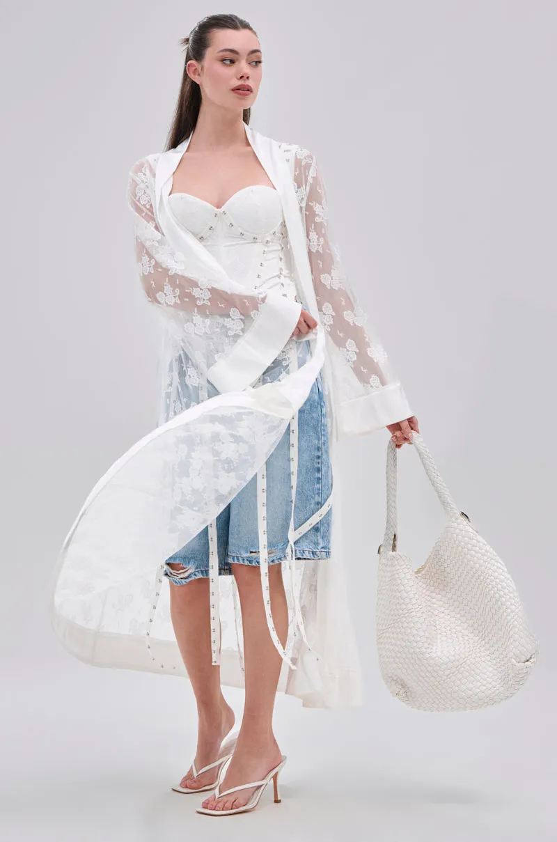 BORA BORA LACE DUSTER IN WHITE sold by AKIRA